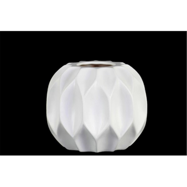 Urban Trends Collection Urban Trends Collection 53020 Ceramic Patterned Round Vase with Embossed Diamond Design Body; White - Small 53020